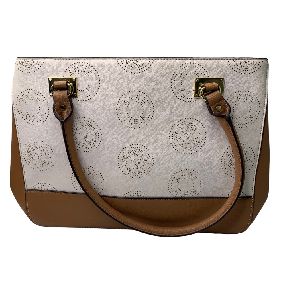 Anne Klein White Tan Large Satchel Shoulder Purse Bag